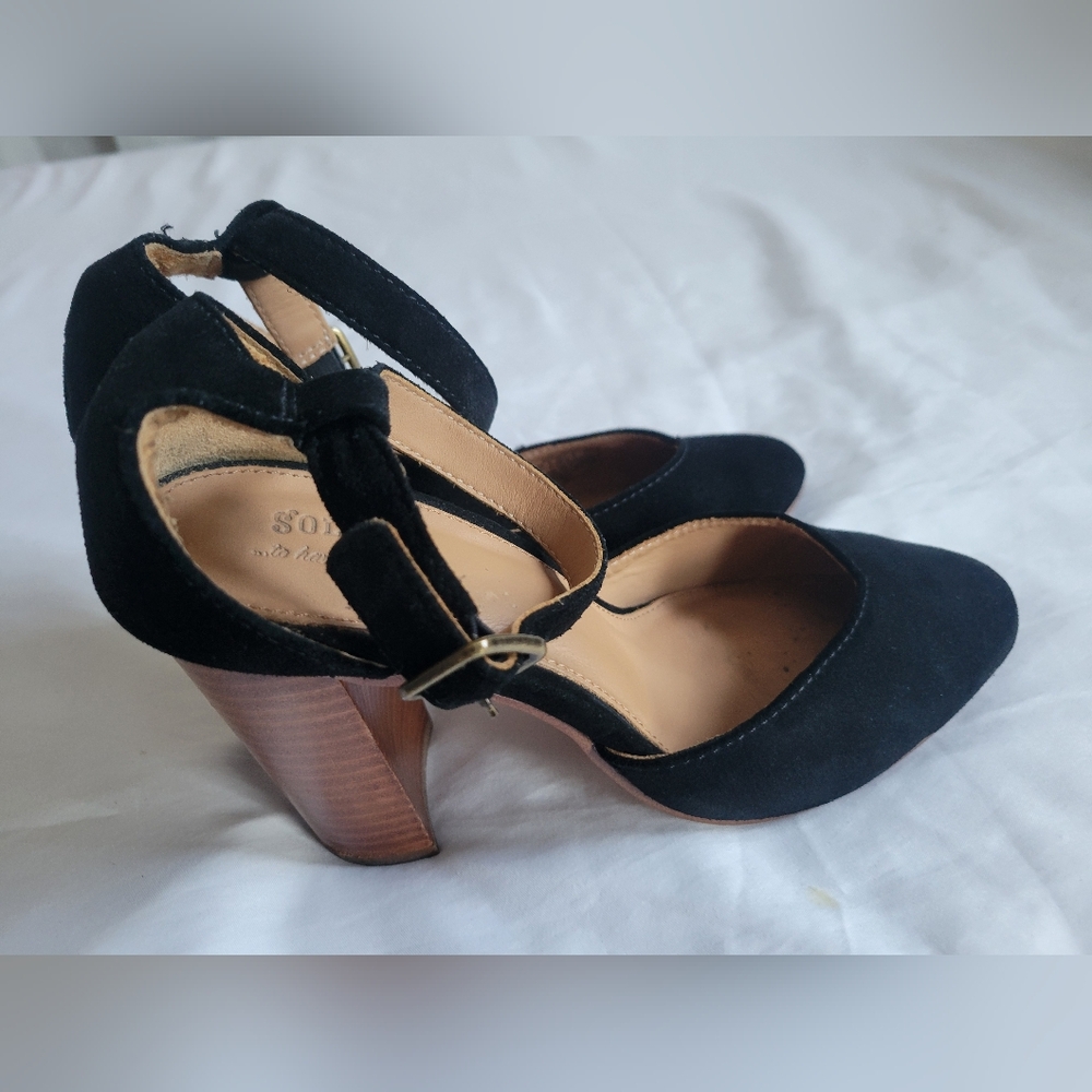 Soludos Black Velvet Collette Heels Sz 7 Bussiness Casual Career - Picture 9 of 15